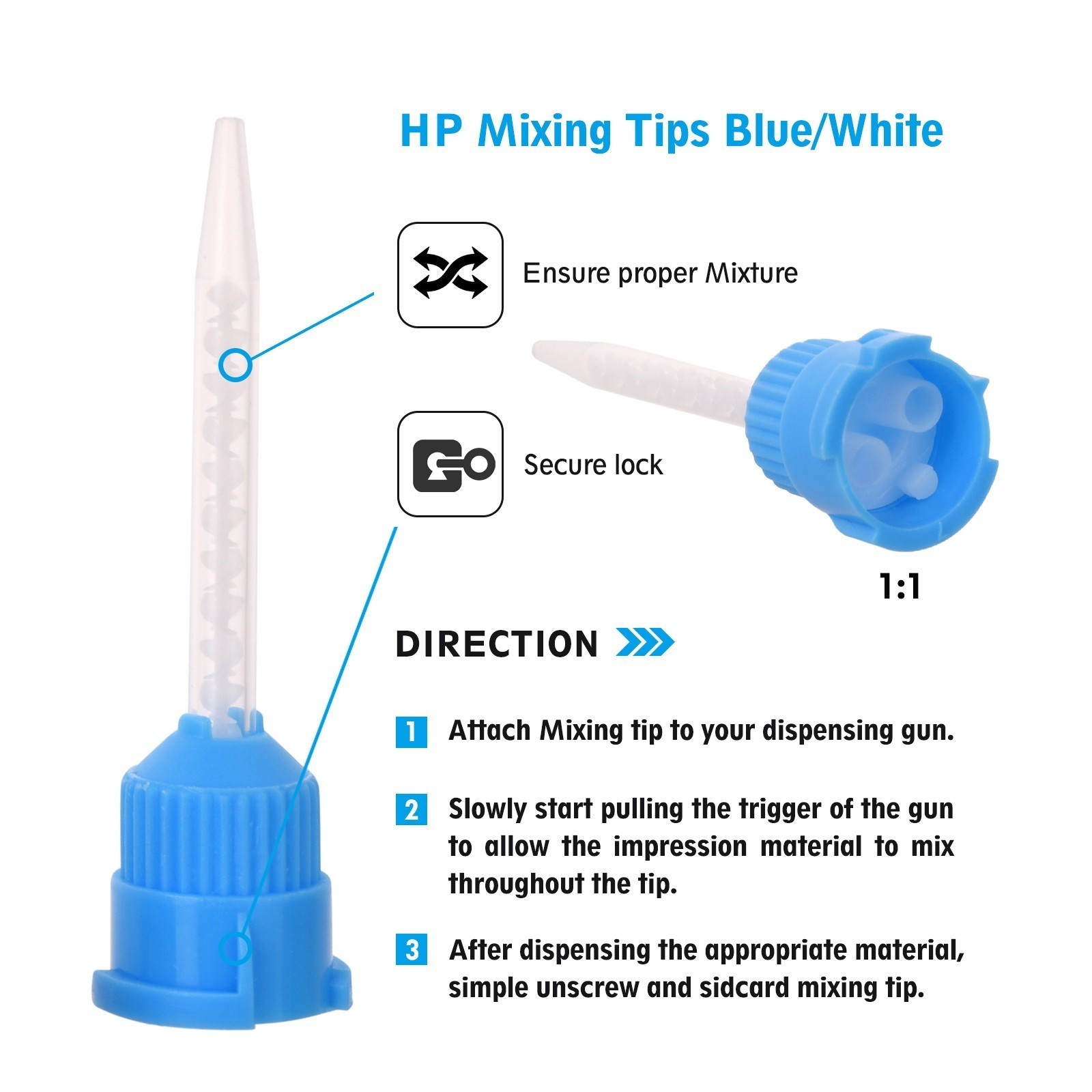 Mixing Tips 1:1 Ratio Short Crown & Bridge Impression 50Pcs/Pack Blue/White USA