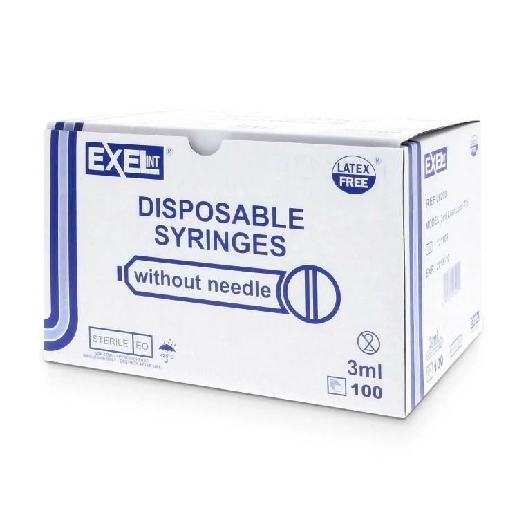 Exel 3ml (3cc) Luer Lock Syringe, 100/Box, 26200 FREE DELIVERY