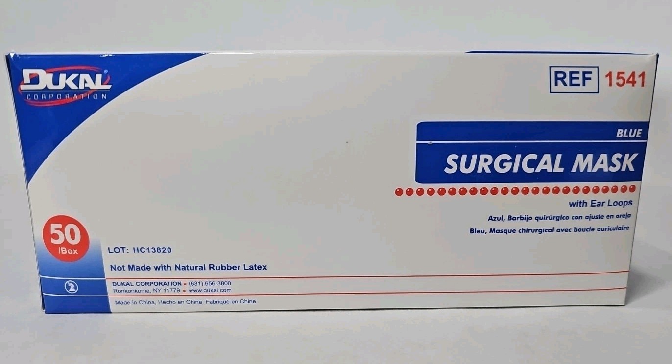 Dukal Surgical Mask, Blue, Item # 1541, Box of 50 Masks