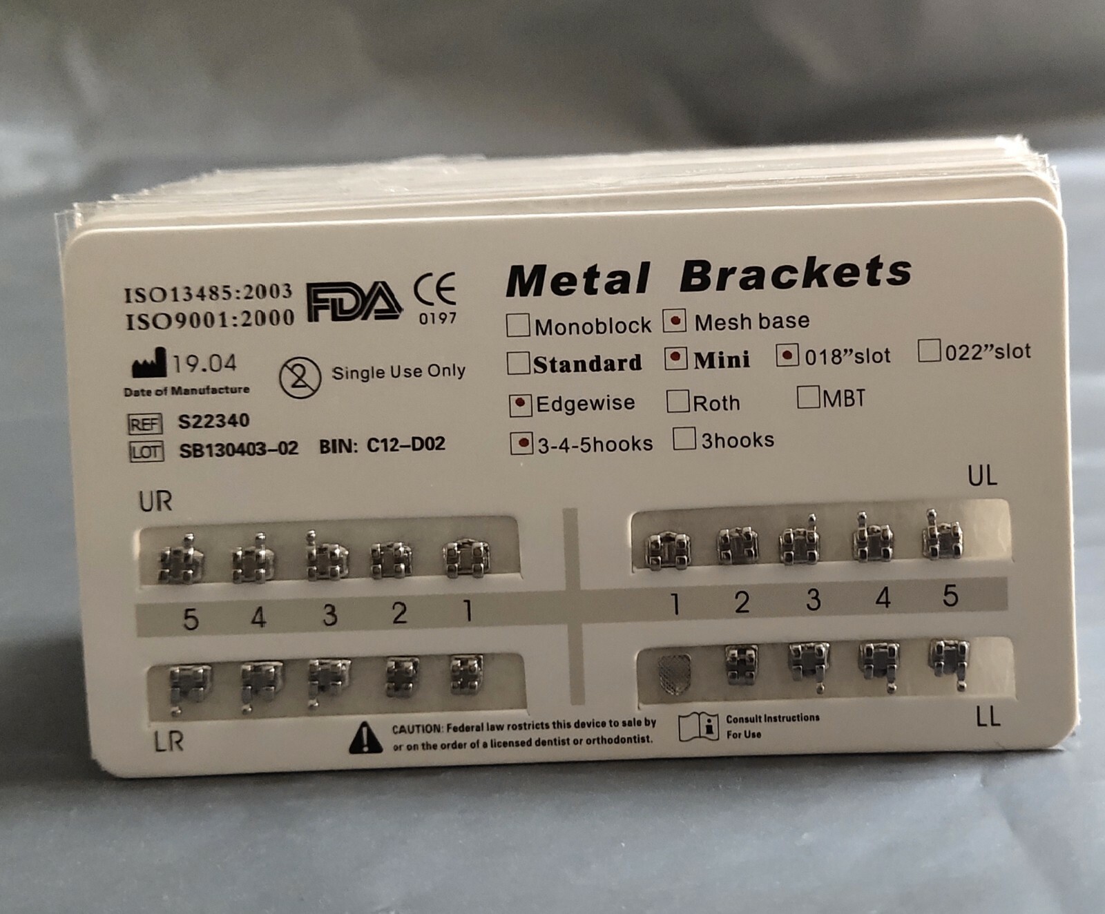 10 Packs Dental Metal Brackets Mini Edgewise 018 345 Hooks Mesh Base Ultrathin