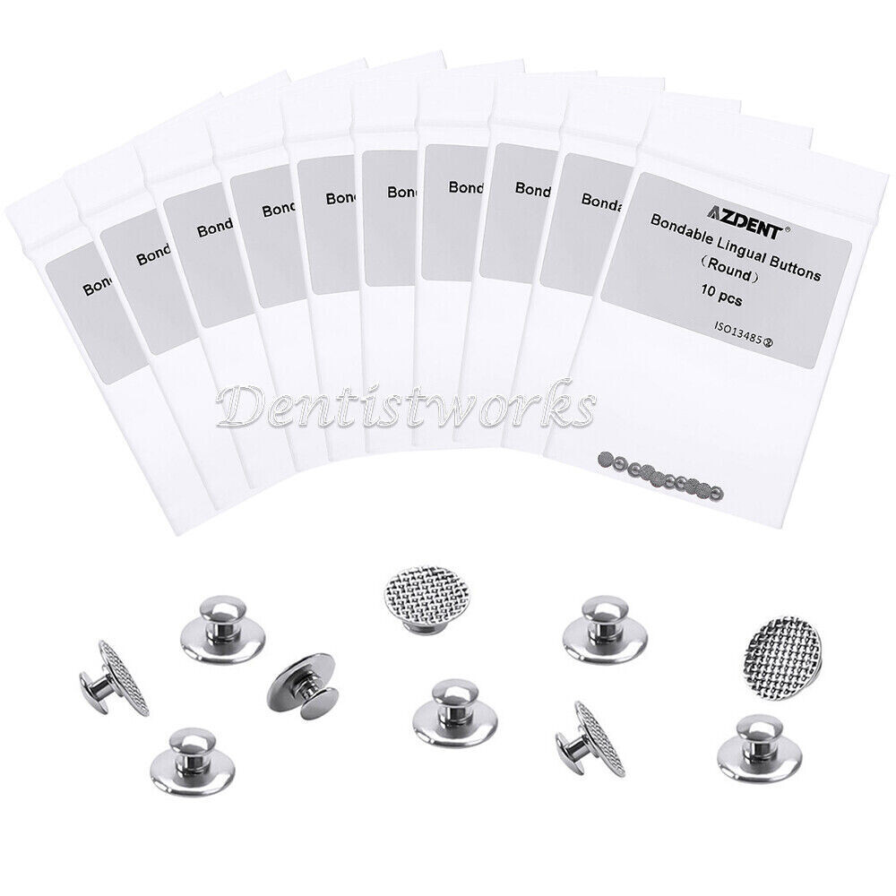 100pcs Dental Orthodontic Lingual Buttons Round Mesh Base Bondable Metal