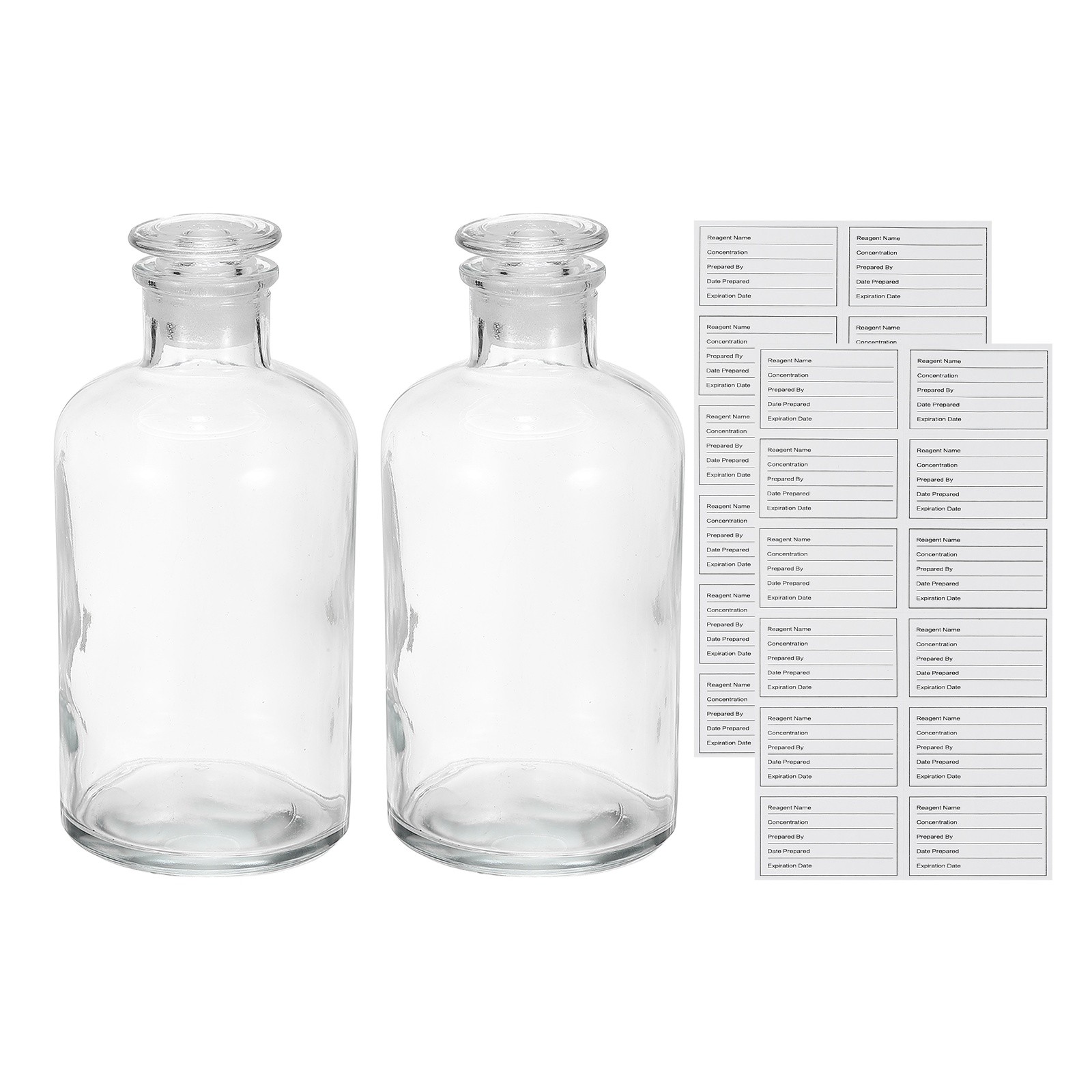 2Pack 500ml Narrow Mouth Reagent Media Bottle with Stopper, Clear(17.6 Oz)