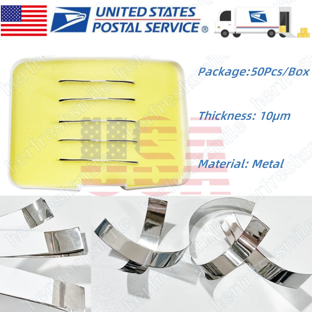 50Pcs Dental 10μm Metallic Articulating Film Strips Metal Shimstock Bite Films