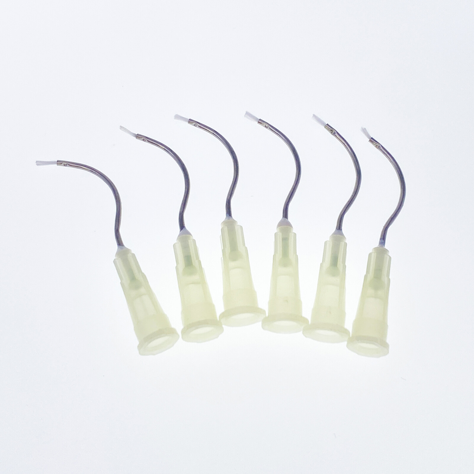100pcs Dental Delivery Tips Pre bent Needle Tip with Brush Padded End Yellow 19G