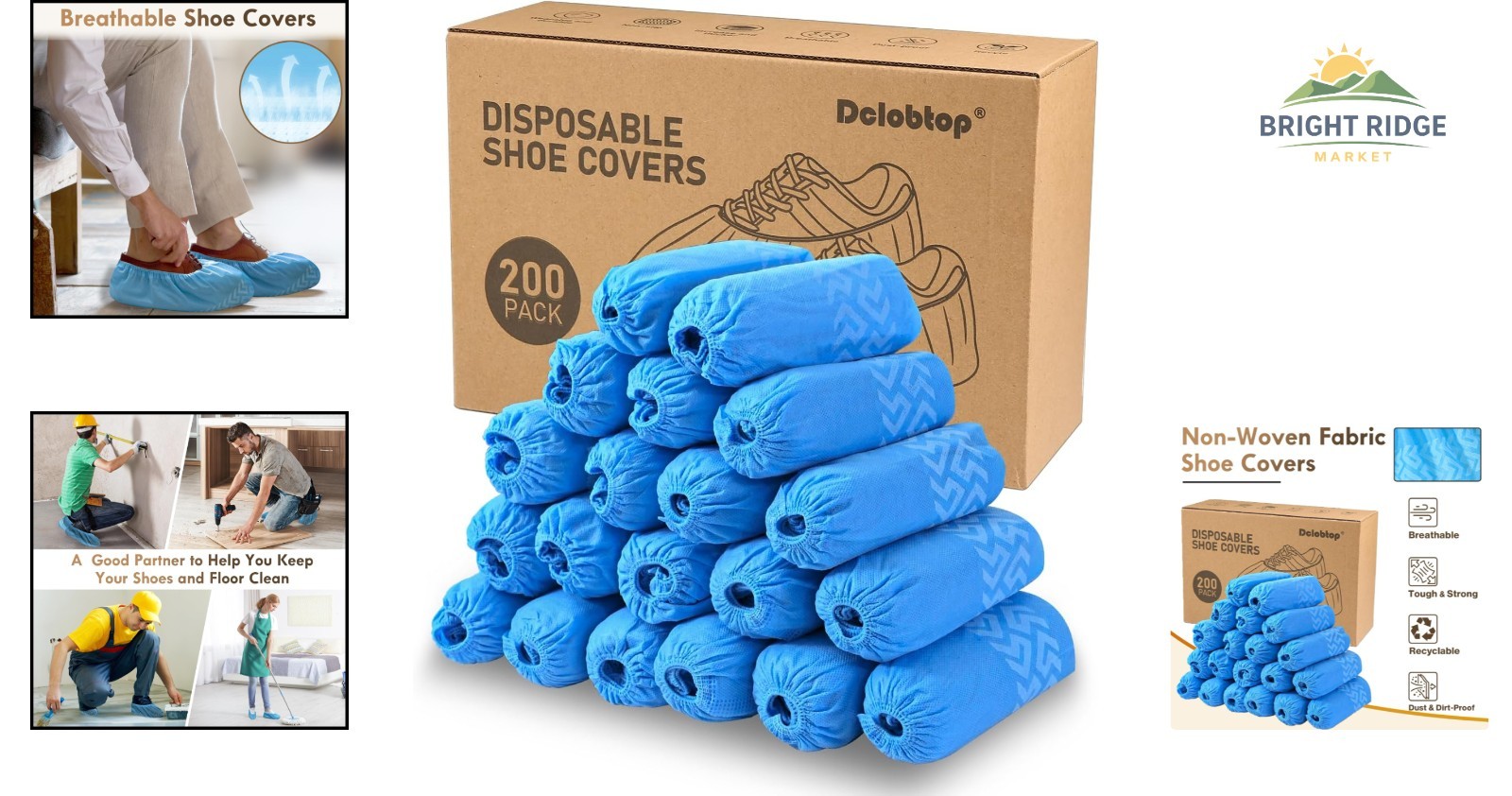 200 Pack Recyclable Disposable Shoe Covers in Blue, Durable and Breathable