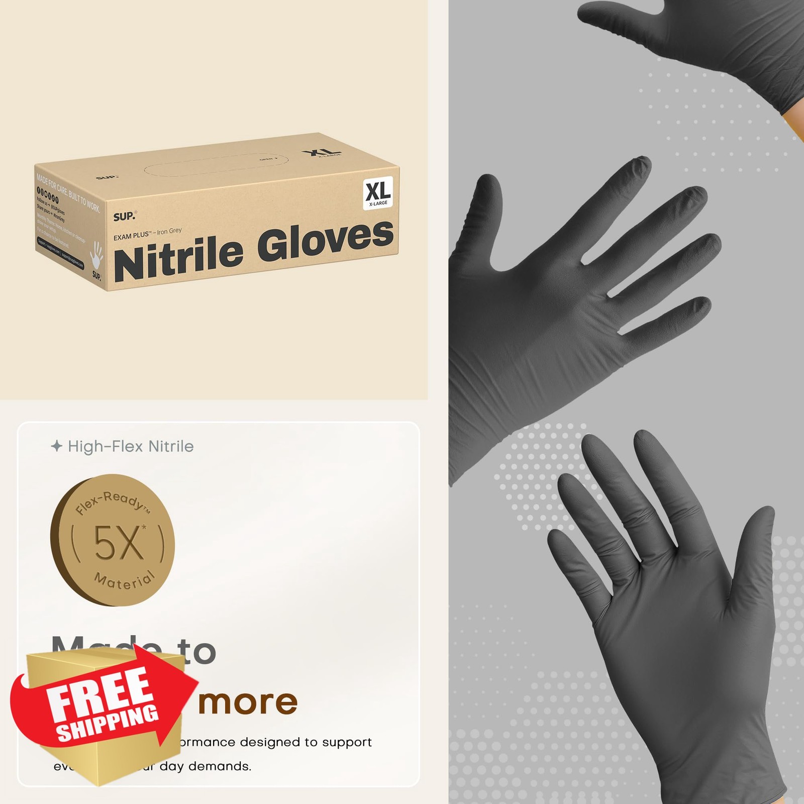 SUP Black Nitrile Exam Gloves XL 1000 Ct