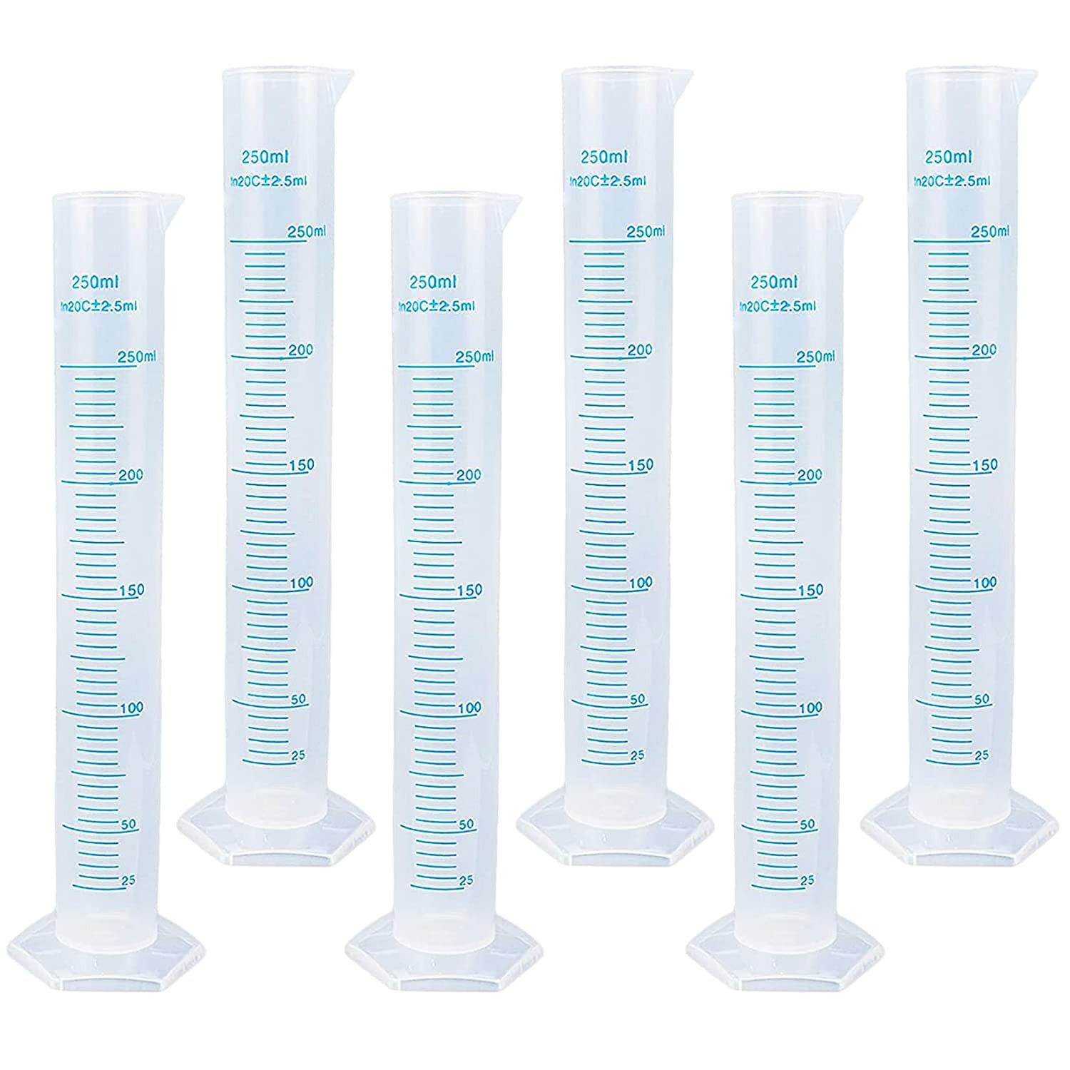 6Pack Plastic Graduated Cylinder 250 ml Transparent Measuring Cylinder Set, S…