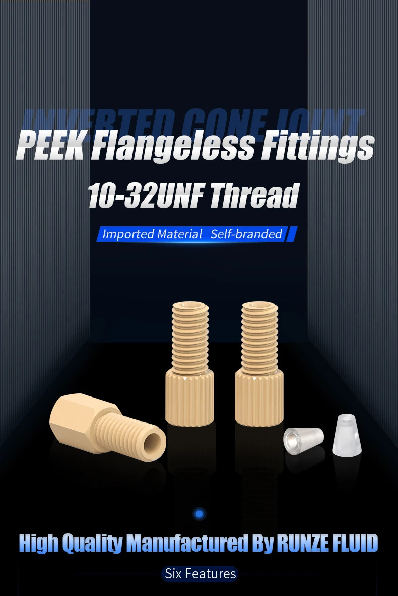Mechanical Strength 10-32UNF Thread Two-piece PEEK Flangeless Fittings Plastic