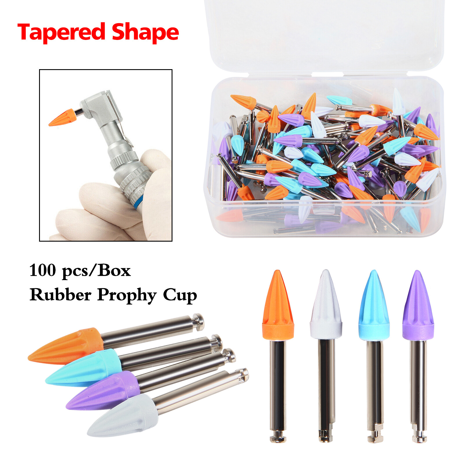 100pcs Dental Rubber Tapered Polishing Prophy Polisher Cups Burs Points Colorful