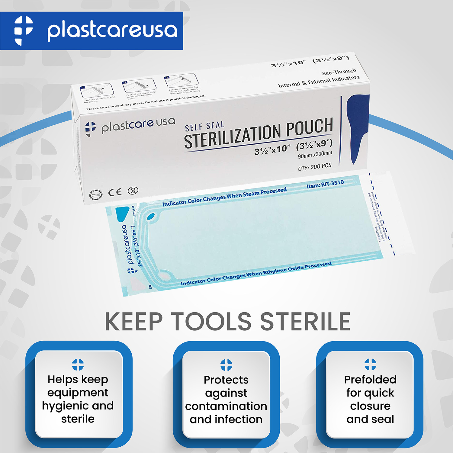 2000 Self-Sealing Sterilization Pouch, 3.5″ x 6.5″, Paper/Blue Film (10 Boxes)