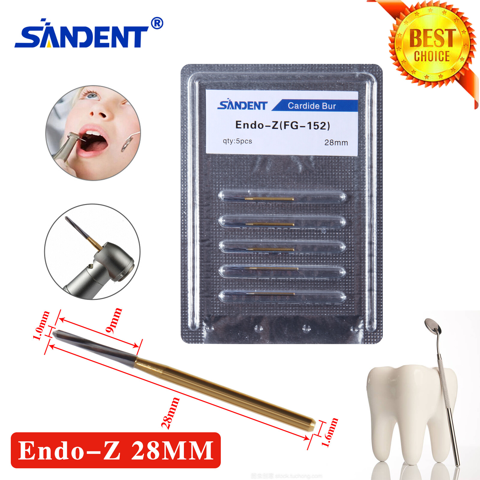 Dental Endo-Z Bur Carbide Tungsten Surgical Cutter Drill Burr 28mm 5pcs/pack