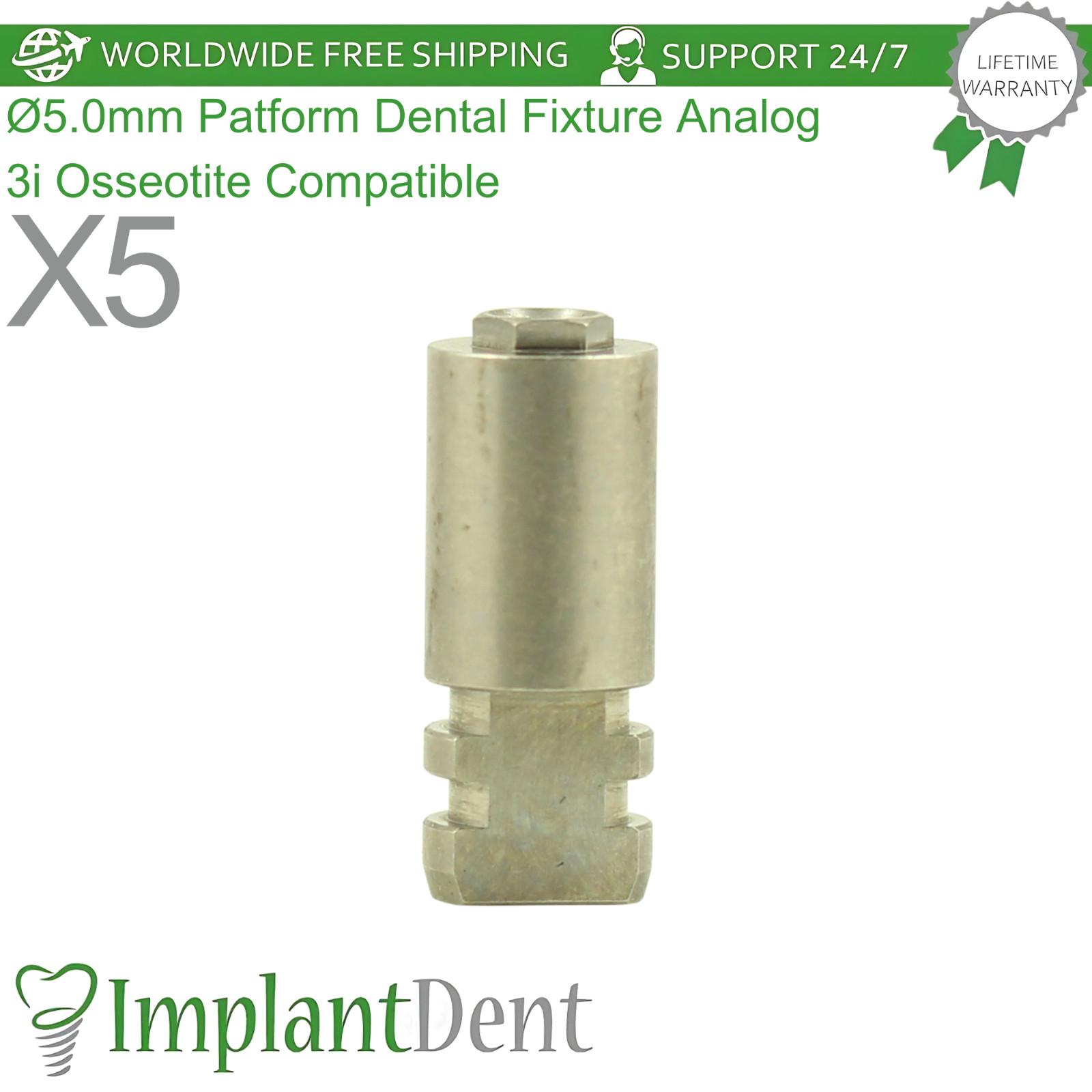 X5 Ø5.0mm Patform Dental Fixture Analog 3i Osseotite Compatible Replica Yellow