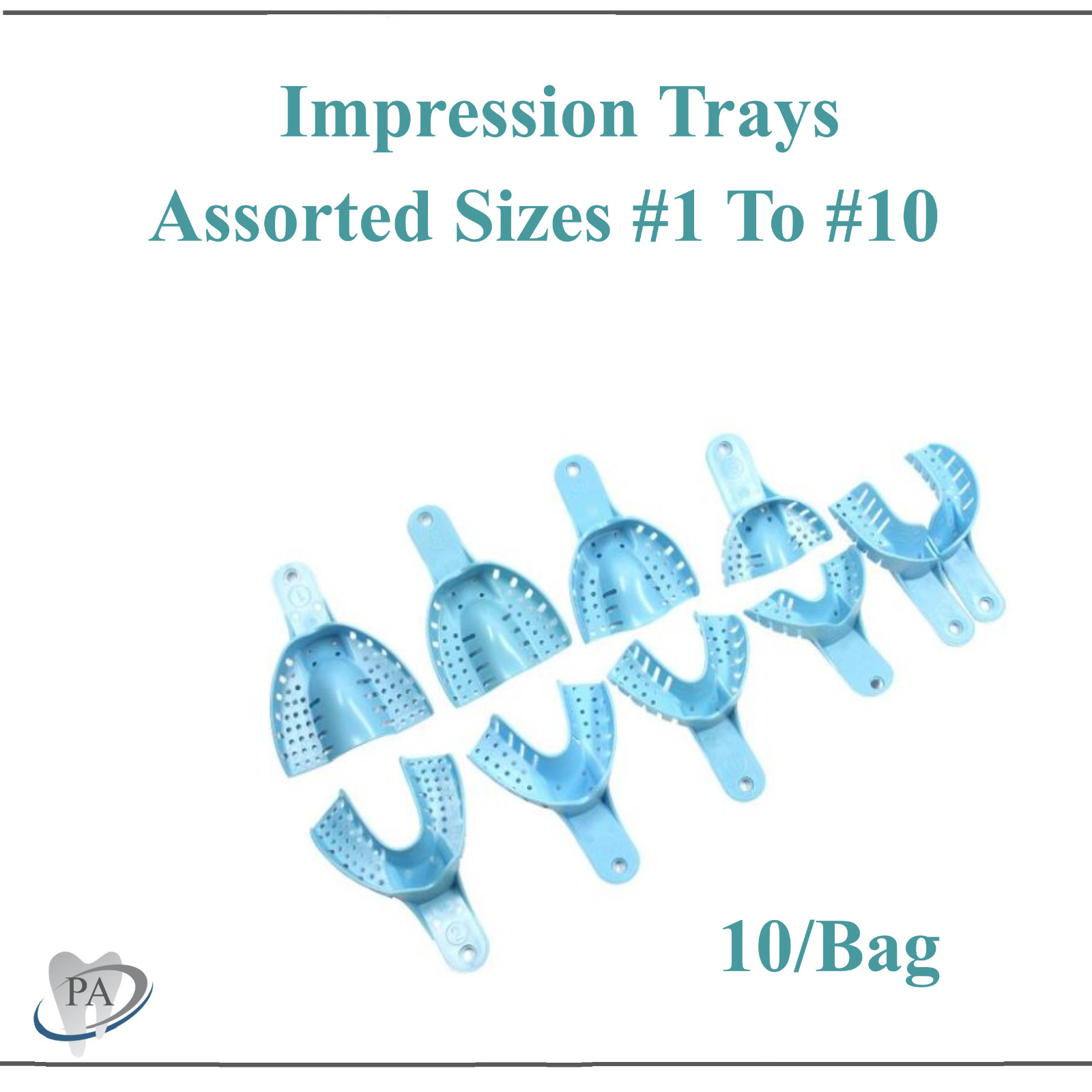Dental Perforated Plastic Impression Trays Autoclave, Assorted Bag # 1 to #10