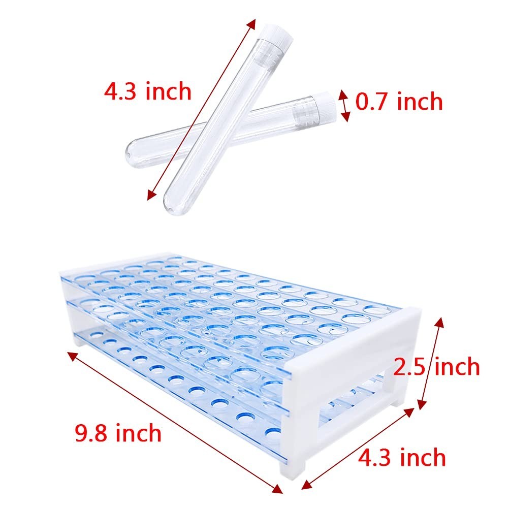 50Pcs Clear Plastic Test Tubes with Rack,16 X 100Mm Tube with Caps and 50 Holes