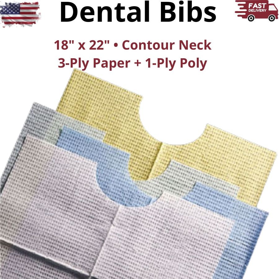 400pcs Dental Patient Bibs Waterproof 18×22 3Ply Contour Neck Oral Surgery