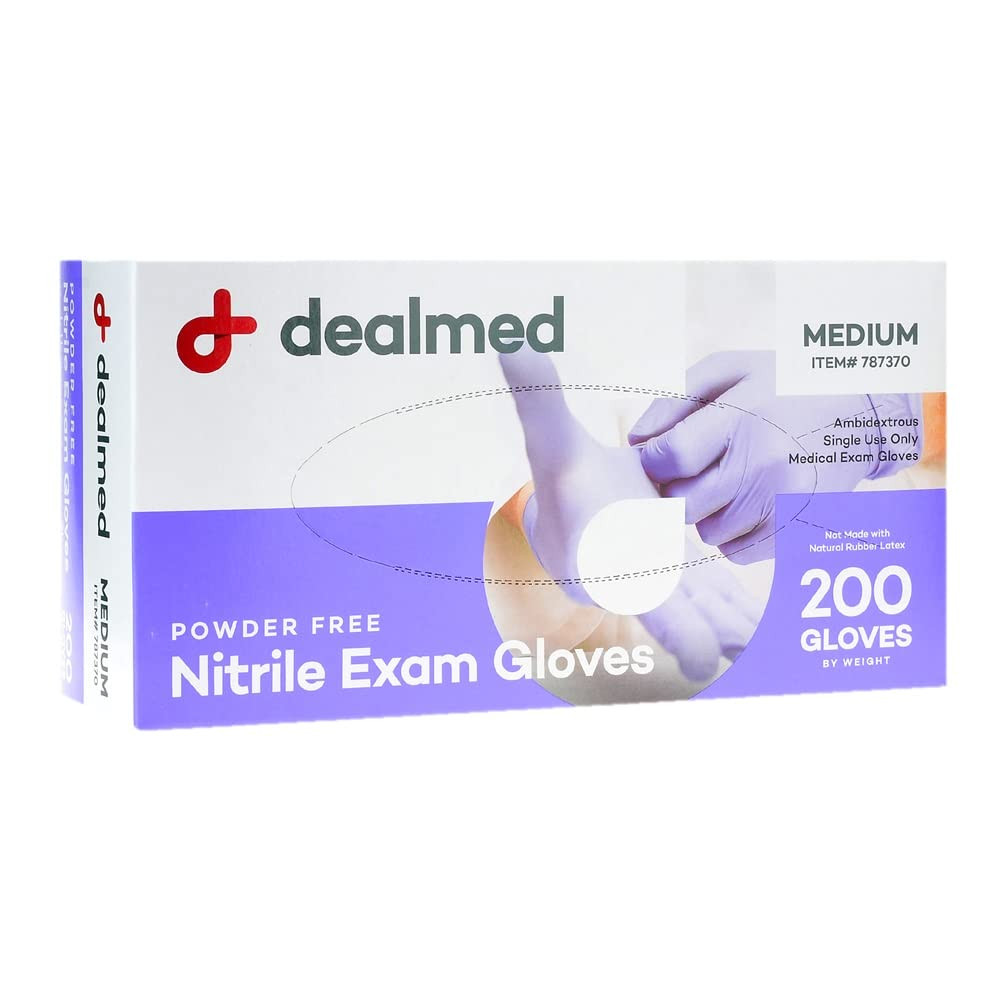 Dealmed Nitrile Medical Grade Exam Gloves, Disposable, Latex-Free, Medium (200 C