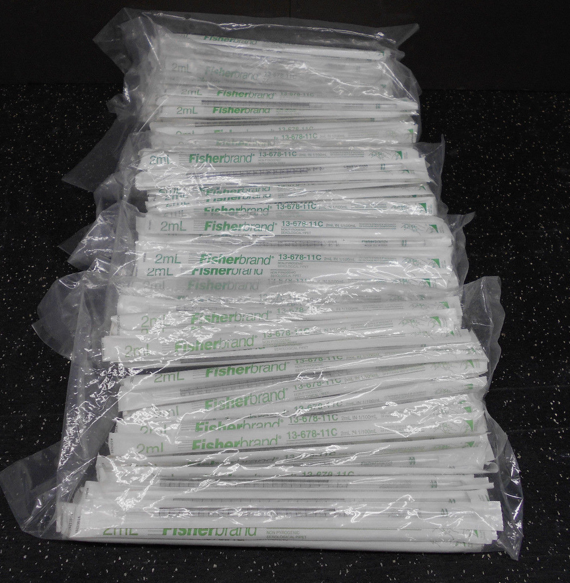 LOT OF 10 FISHERBRAND 13-678-11C 2ML SEROLOGICAL PIPET 2ML IN 1/100ML 50/BG