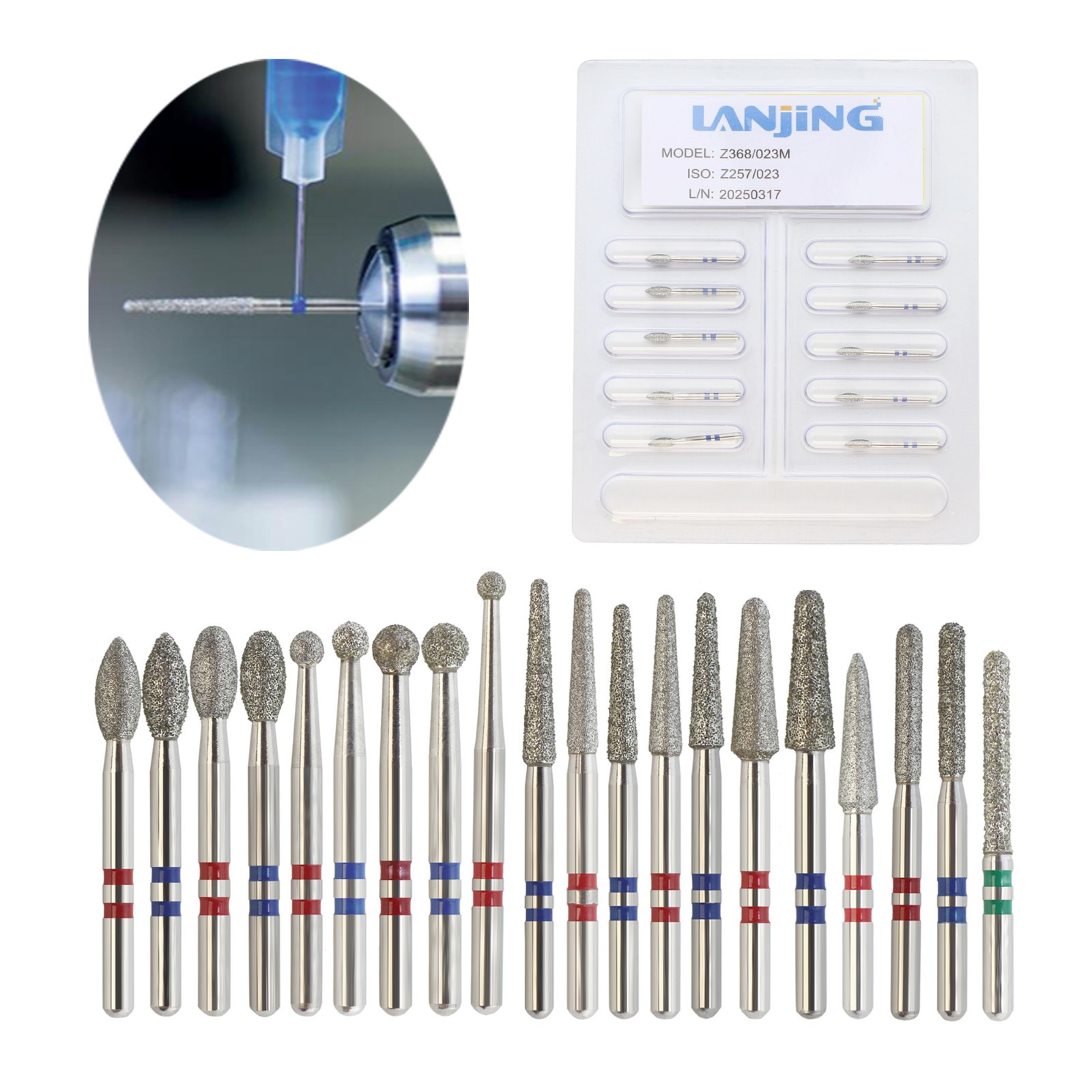 Zirconia Diamond Burs Friction Grip Egg Football Ball Round End Taper Cylinder