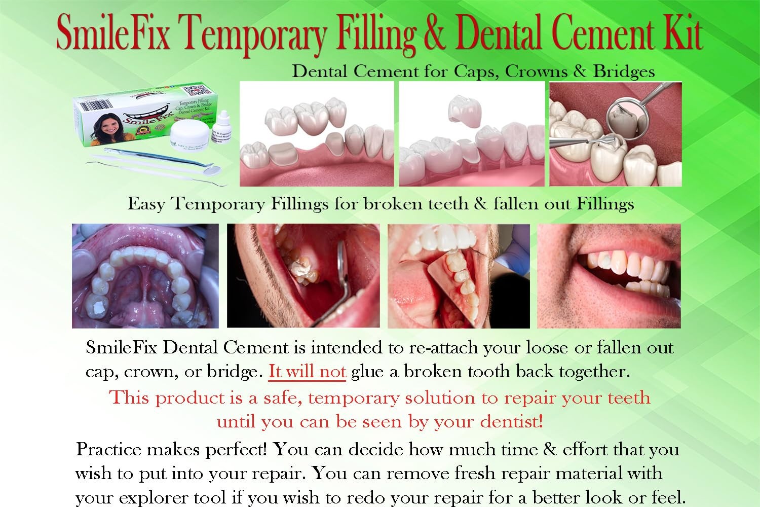SmileFix Filling, Cap, Crown & Bridge Dental Repair Kit, Temporary Teeth Fix