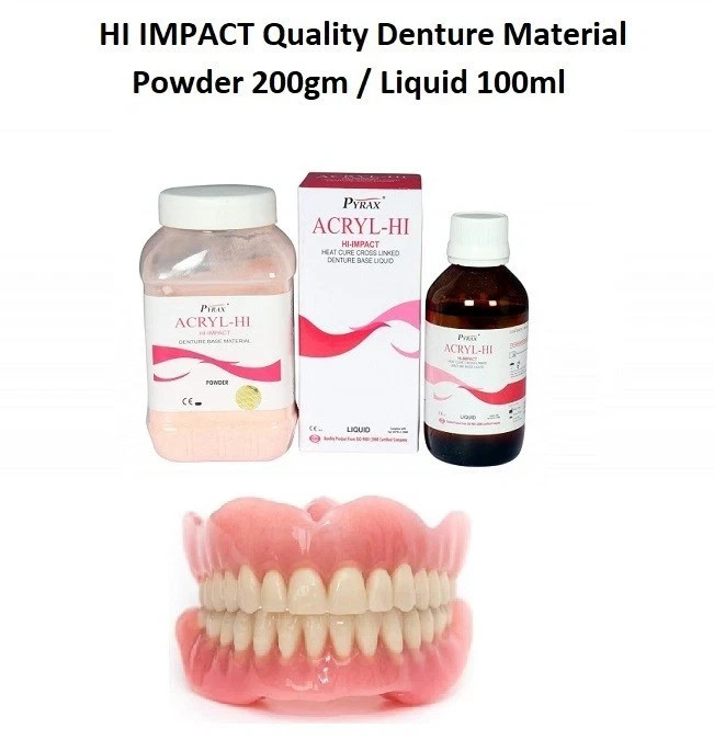 Dental ACRYL HI Powder 200gm Liquid 100mlIMPACT Heat Cure Denture Base Material