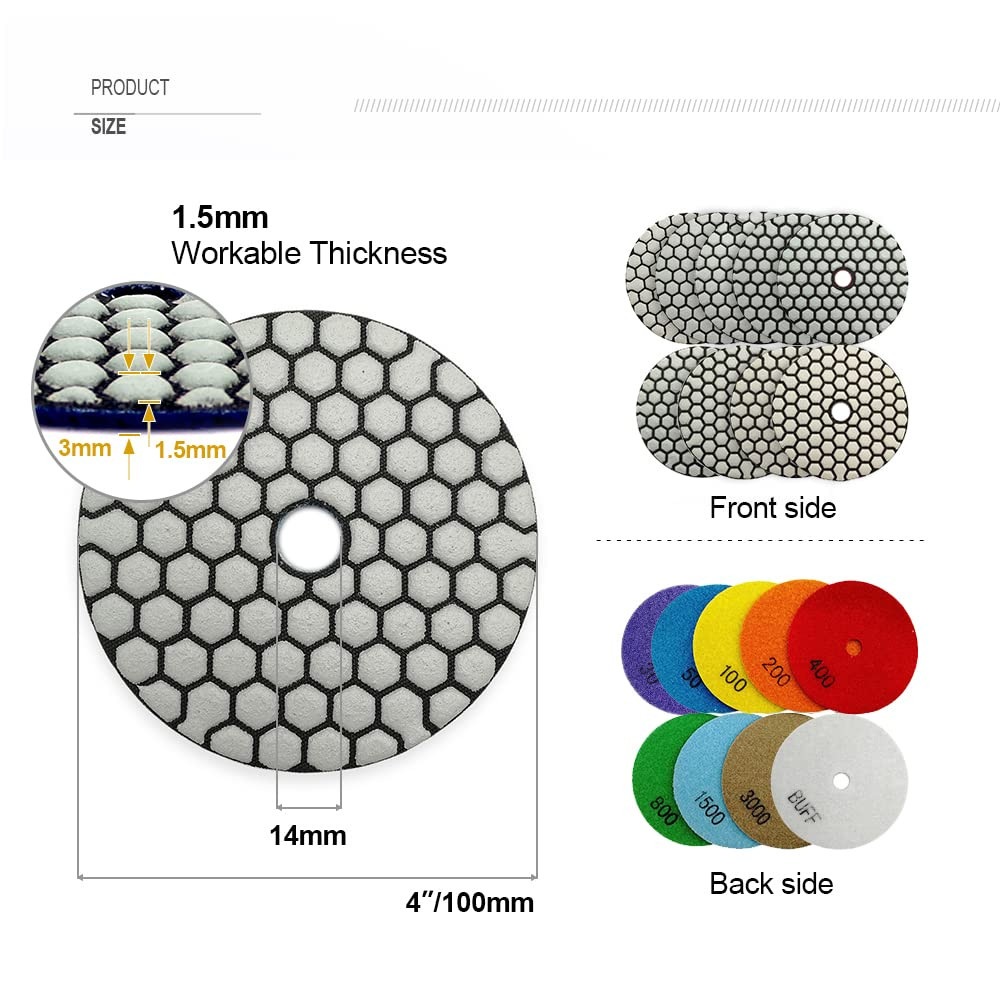 5″ Dry Diamond Polishing Pads Grit 50 for Granite & Marble (7-Pack)