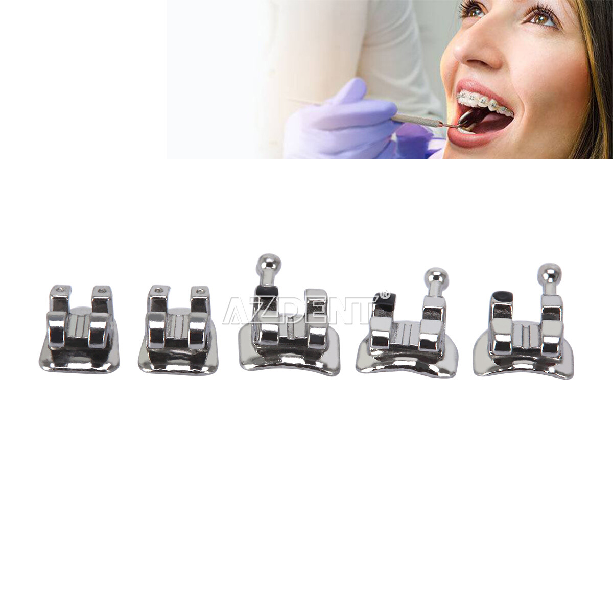 AZDENT Dental Orthodontic Brackets Braces Mini Roth.022 Hooks 345 Laser Mark