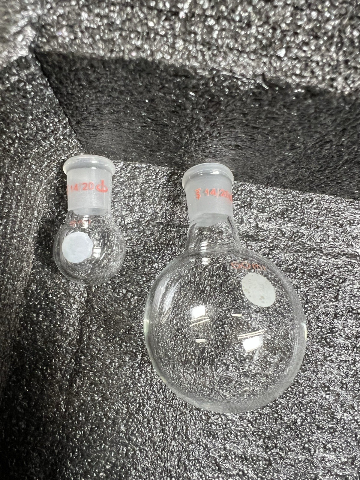 5ml/10ml/50ml/100ml Round Bottom / Pear shape Flask 14/20 set of (5)