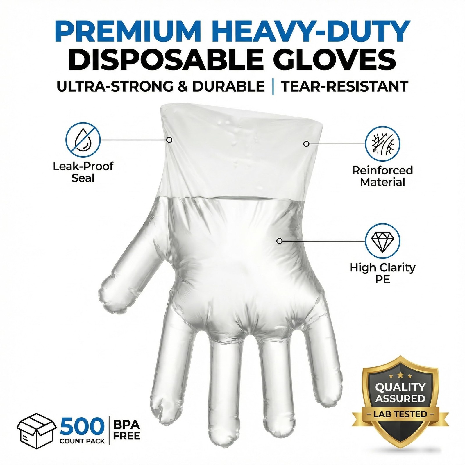 500 Count Disposable Food Prep Gloves, Clear Plastic Gloves for Kitchen Cooki…