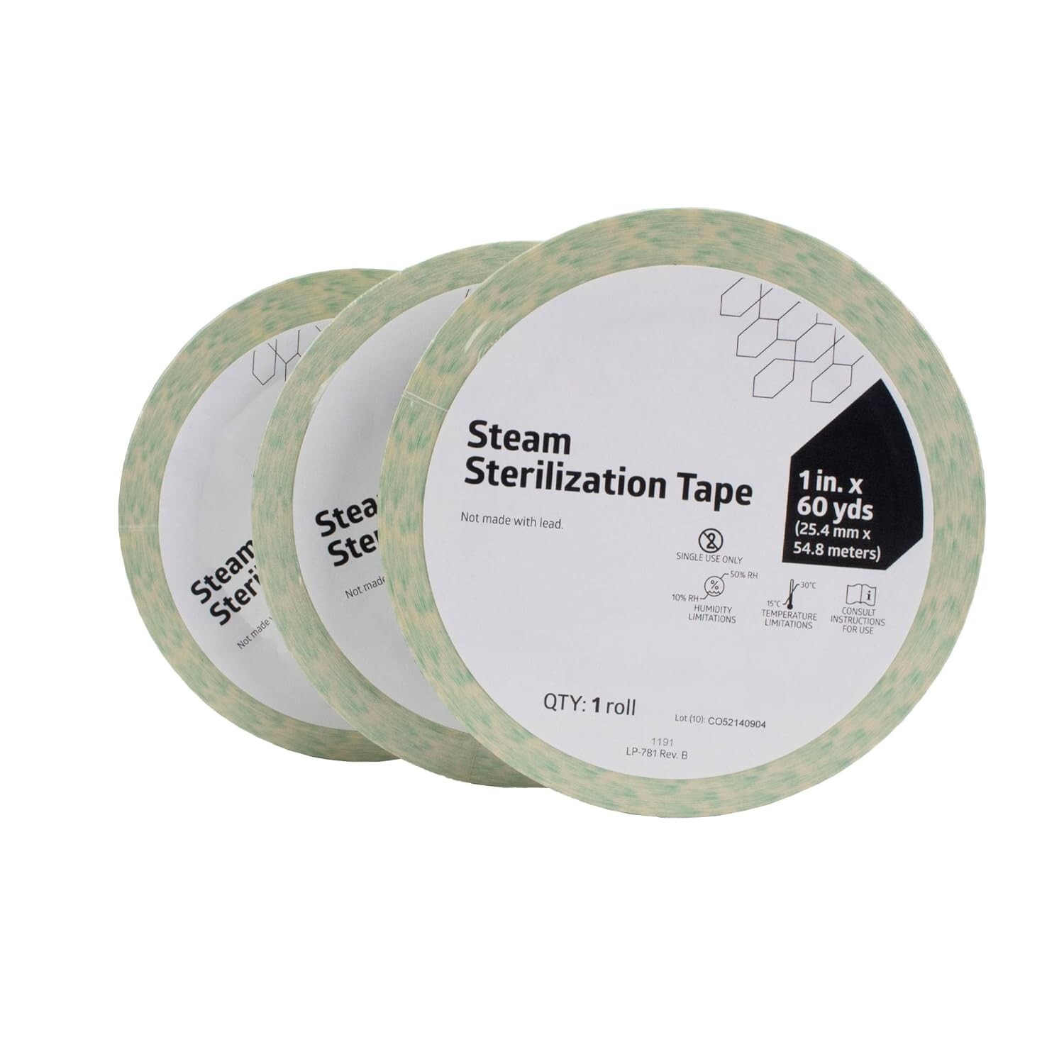 Steam Autoclave Tape, 1″ x 60 Yards, 3/Box