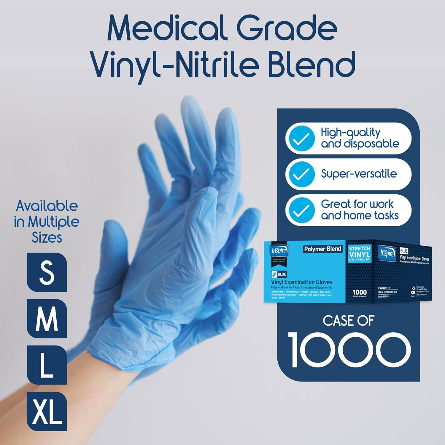 Nitrile-Vinyl Blend Exam Gloves – Disposable, Latex Free, Medical, Multipurpose