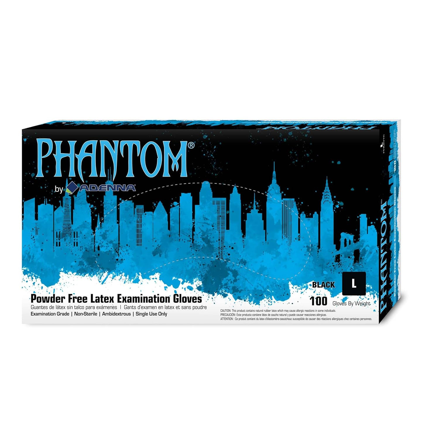 PHM916 Phantom 6 Mil Powder-Free Latex Gloves, Medical Grade, Black, Large, Box