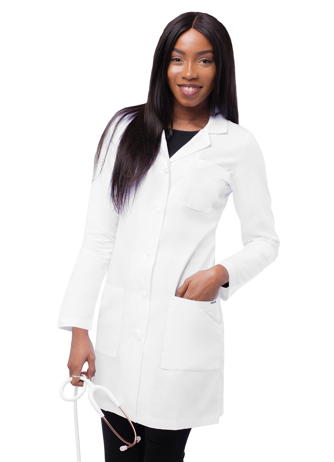 «Adar Women’s Medical Uniform Lapel Collar 5 Pockets Slim-Fit Lab Coat – 36″»»
