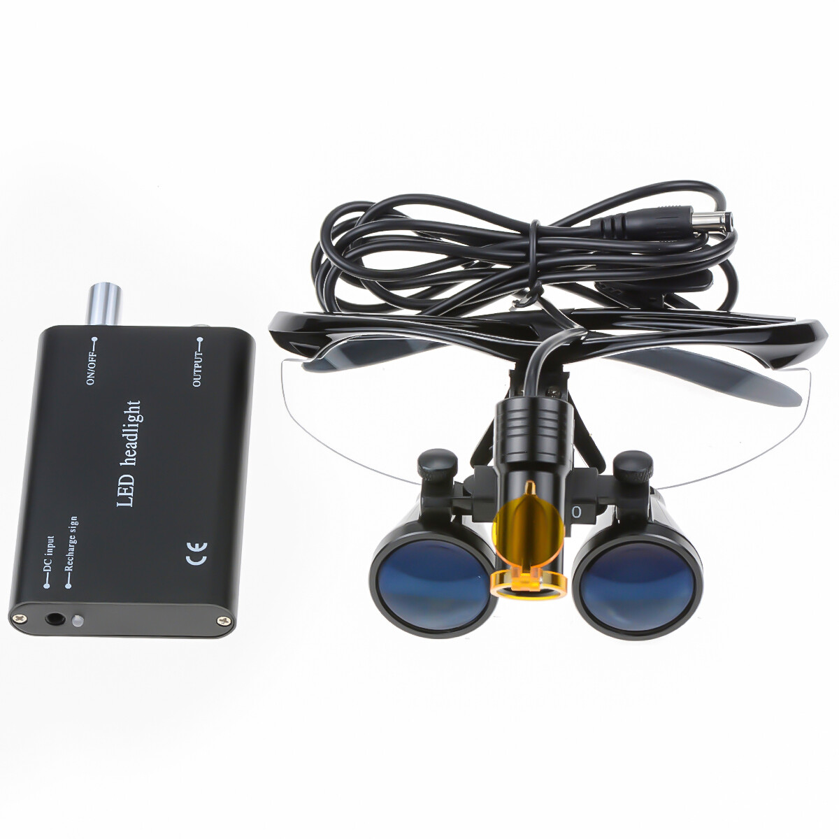Dental 5W LED Headlight+Light Shield Shade+2.5X420mm Surgical Loupe DY-007 Black