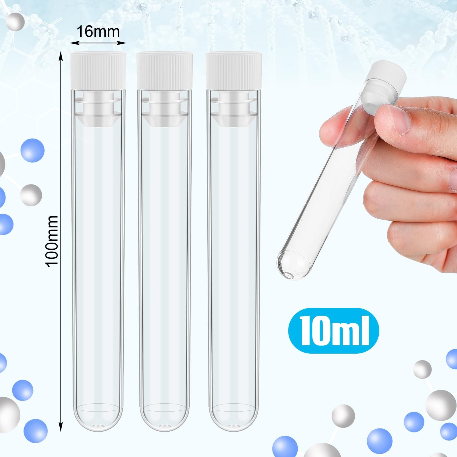 500 Pcs Test Tubes 10 ml Clear Plastic Test Tubes with Caps 16 x 100 mm Small…