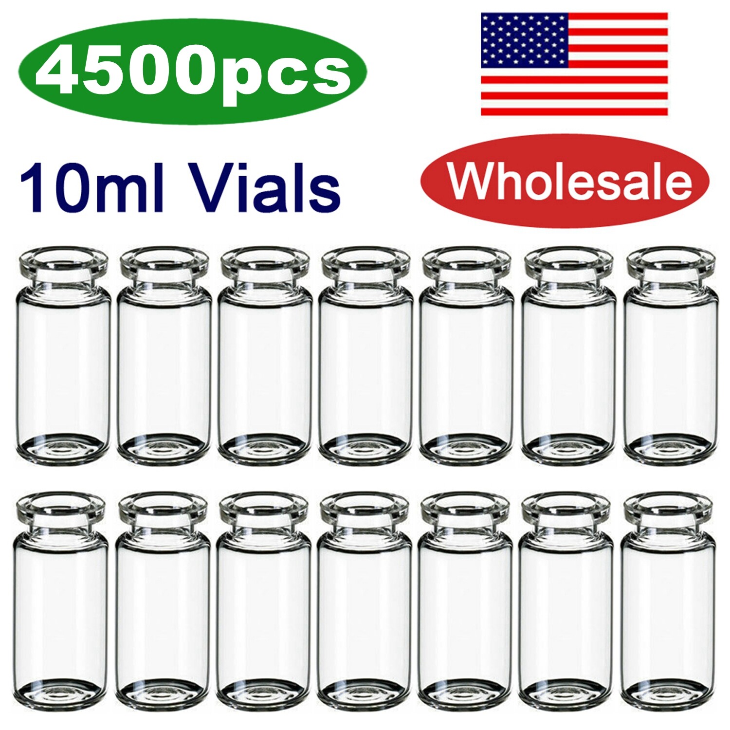 4500pcs 10ml 20mm Crimp top/Bevelled Lab Sample Vials Headspace HPLC Clear Glass