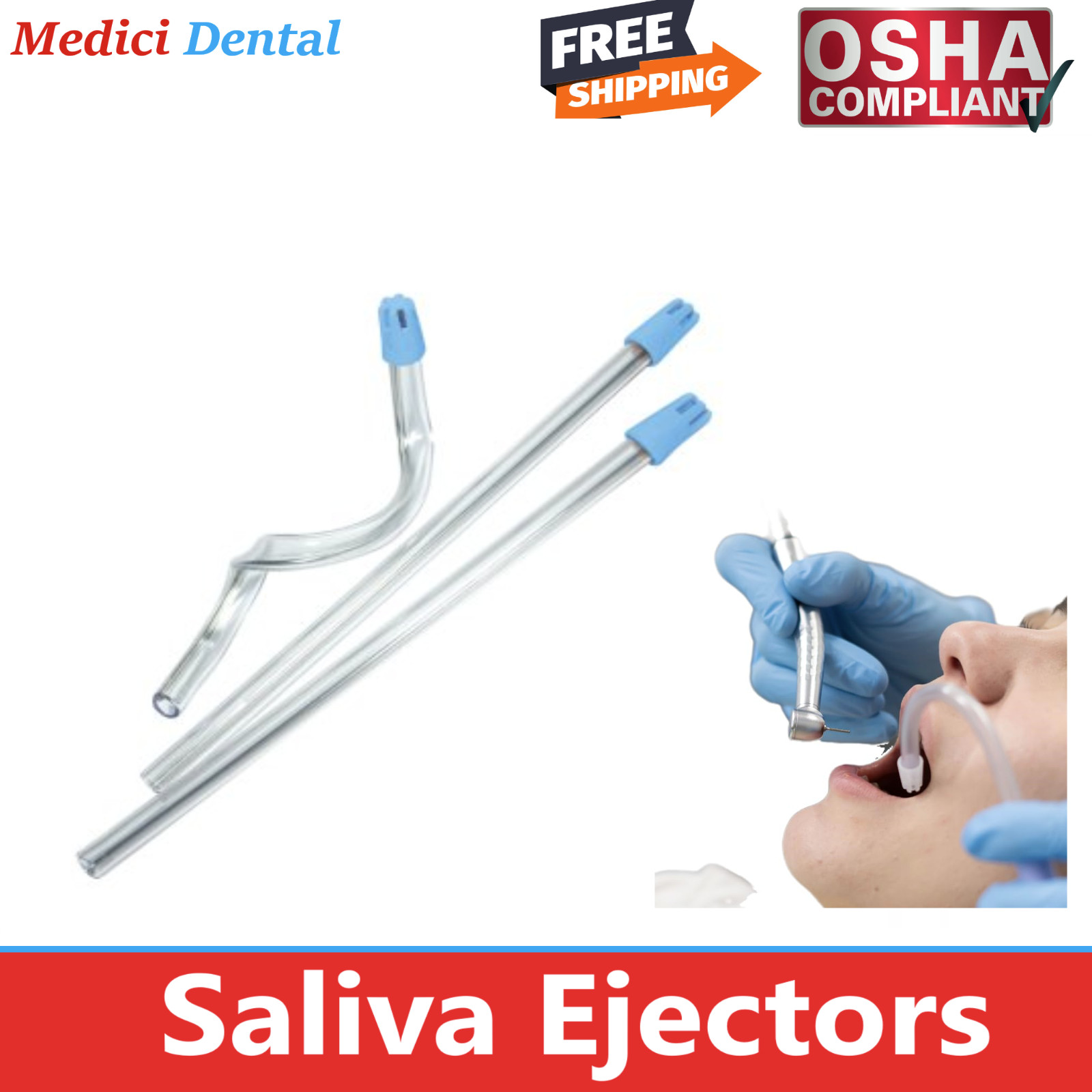 1000 (10 Bags) Saliva Ejectors Ejector CLEAR/BLUE Dental Suction Tips Disposable