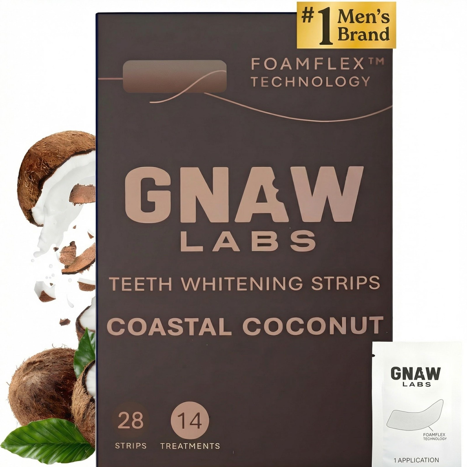 GNAW LABS Teeth Whitening Strips 28 Count (Pack of 1), Dark Blue, Cocoa Brown