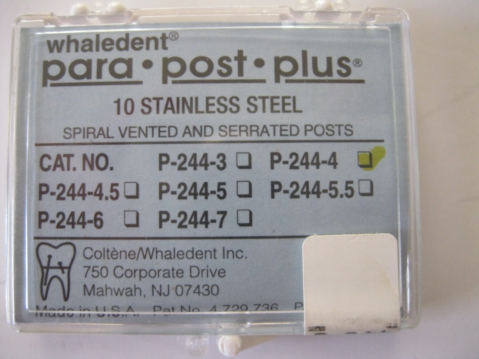 Coltene Whaledent P244-4 ParaPost Plus Stainless Steel .040″ 8/Pk New