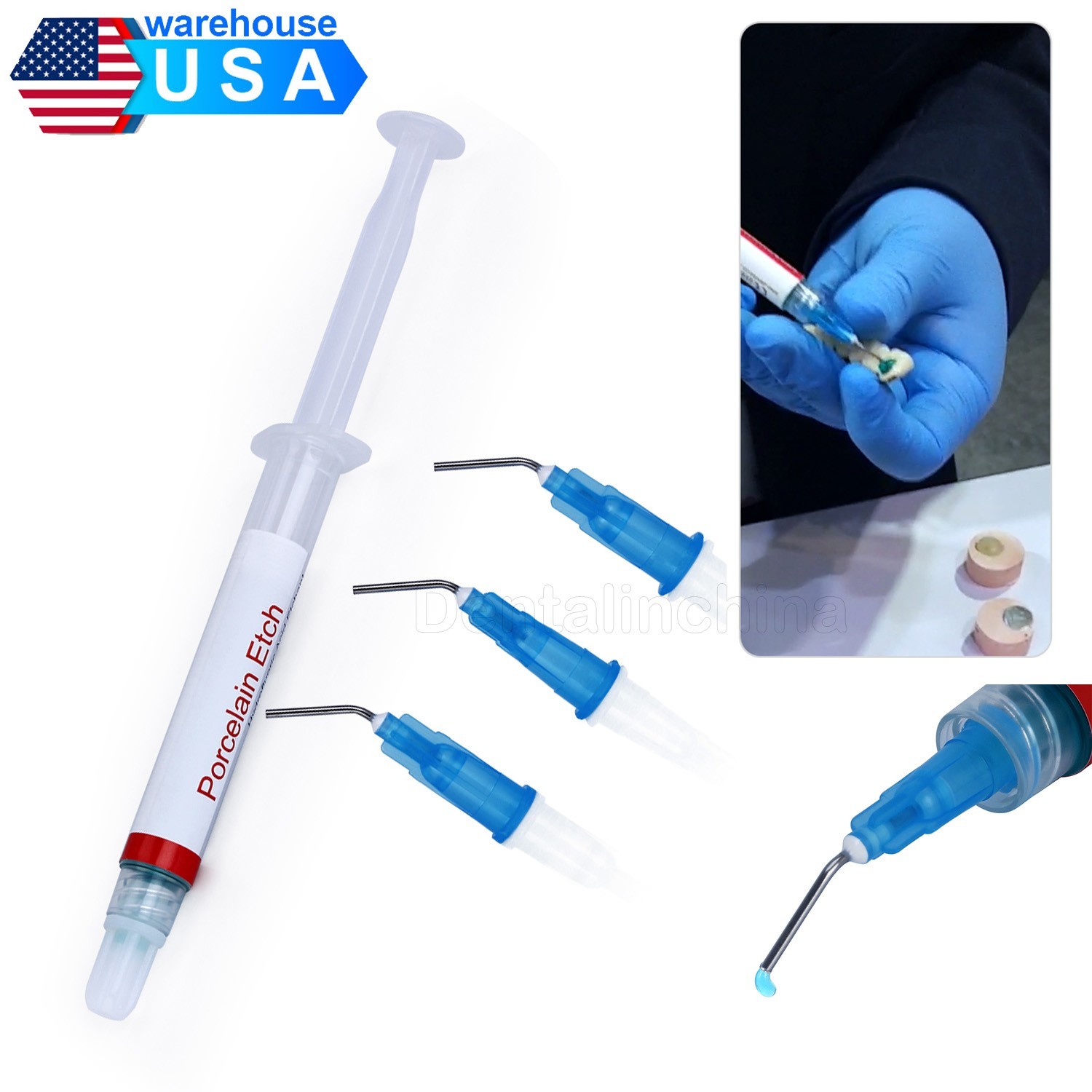 Gel de grabado de ácido de porcelana dental 9.5% Etchante hidrofluórico 2.5ml/pc