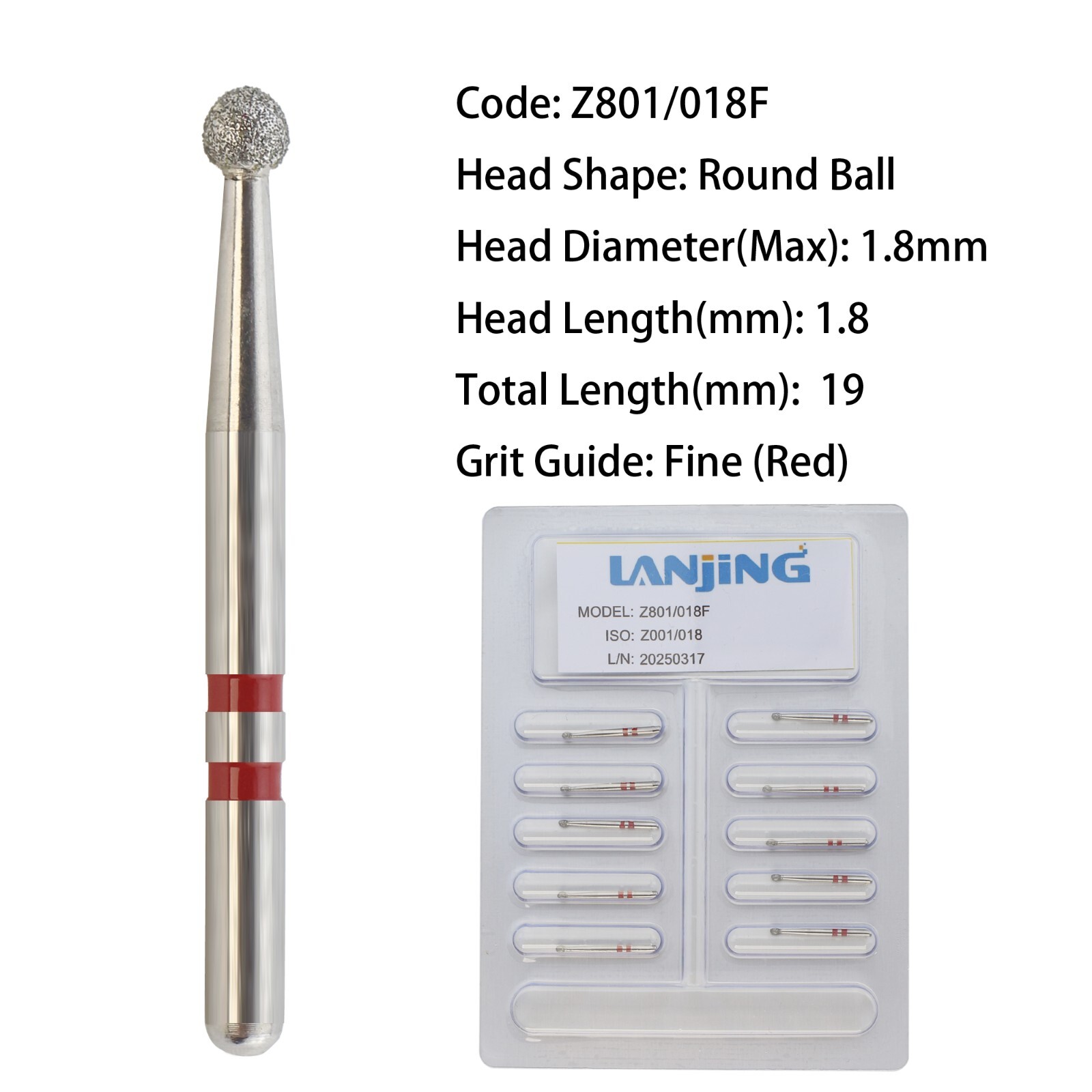 Zirconia Cutting Adjustment Diamond Burs Dental FG Round End Taper Cylinder Ball
