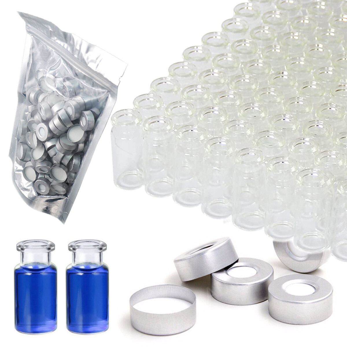 3000- 10ml Glass Vials Clear Headspace Vial 20mm Crimp Caps Flat Bottom Sample