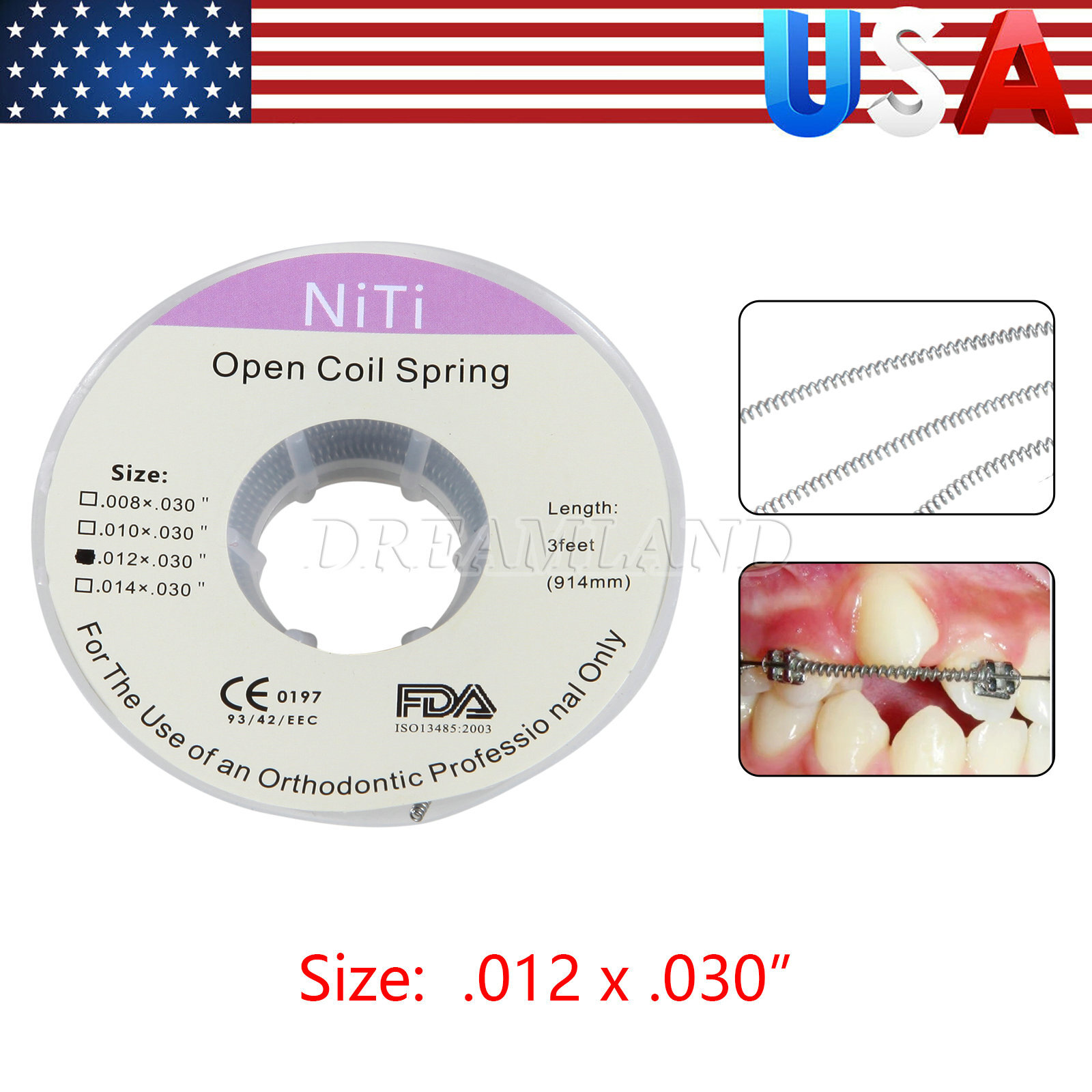 1 Roll Dental Orthodontic Niti Open Coil Spring Spool Dia .012*030 » inch 914mm