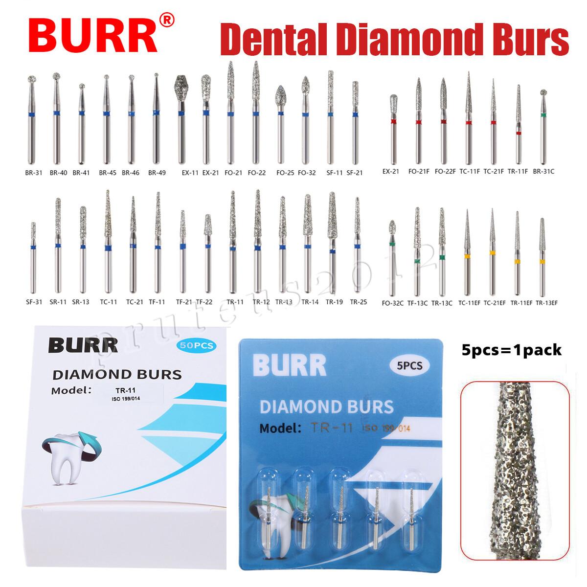 50pcs/10 boxes Dental Diamond Burs FG 1.6mm bur for High speed handpiece turbine