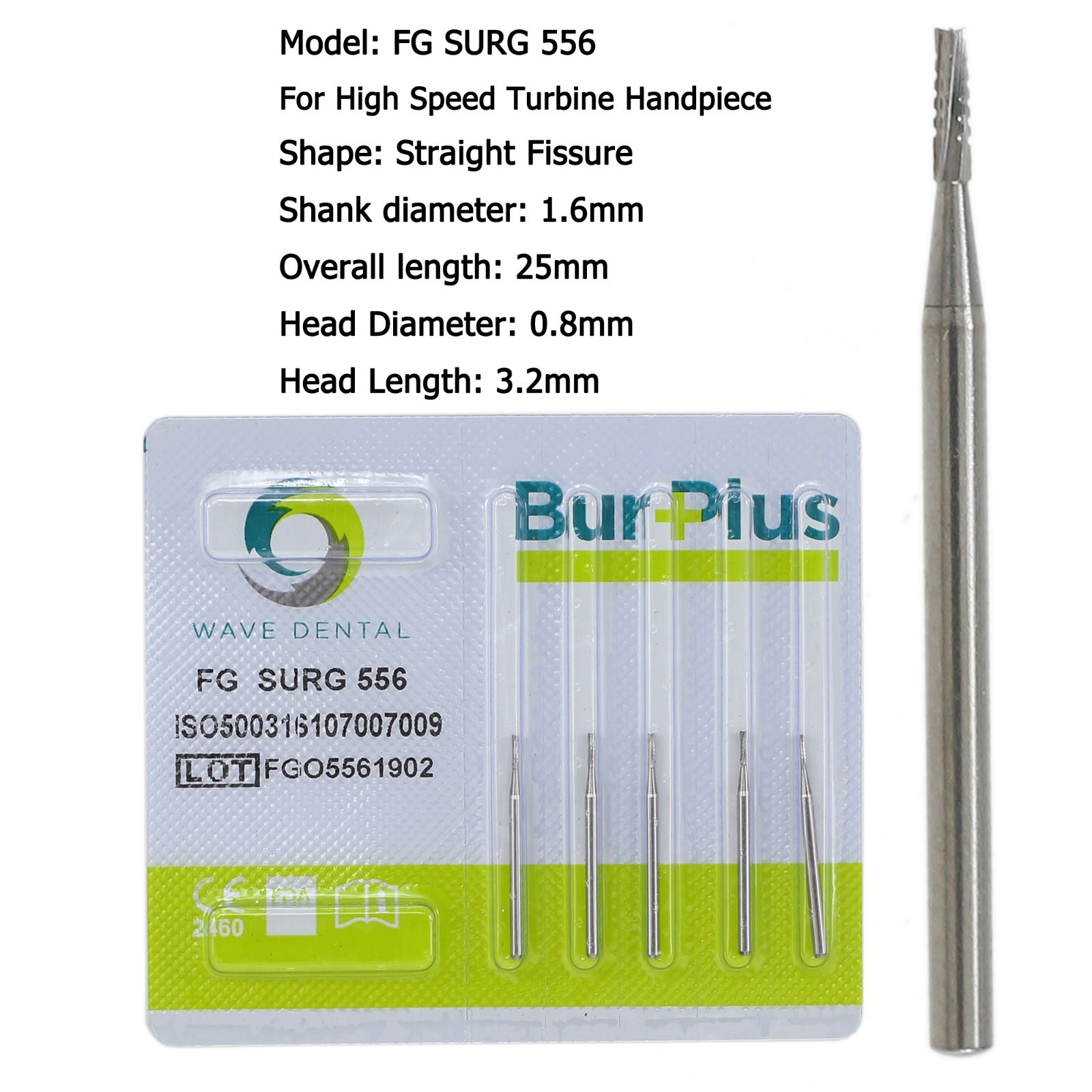 Wave Dental Surgical Length Burs 556 557 702 Carbide Bur FG High Speed 25mm 19mm