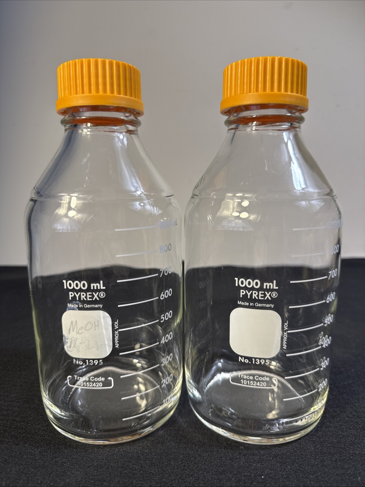 (2 Lot) PYREX Corning 1000mL Round Media Storage Bottles GL-45 Lld 1395