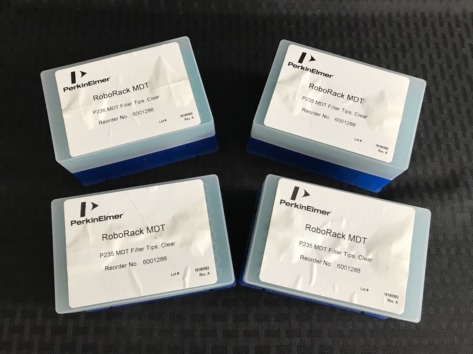 (4 Racks) PERKIN ELMER 190uL RoboRack MDT Clear Filter Pipet Tips P235 6001288