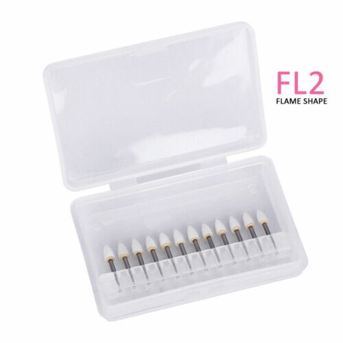 12pcs Dental Flame White Stone Polishing FG Burs Fl2 Abrasion Point Bur