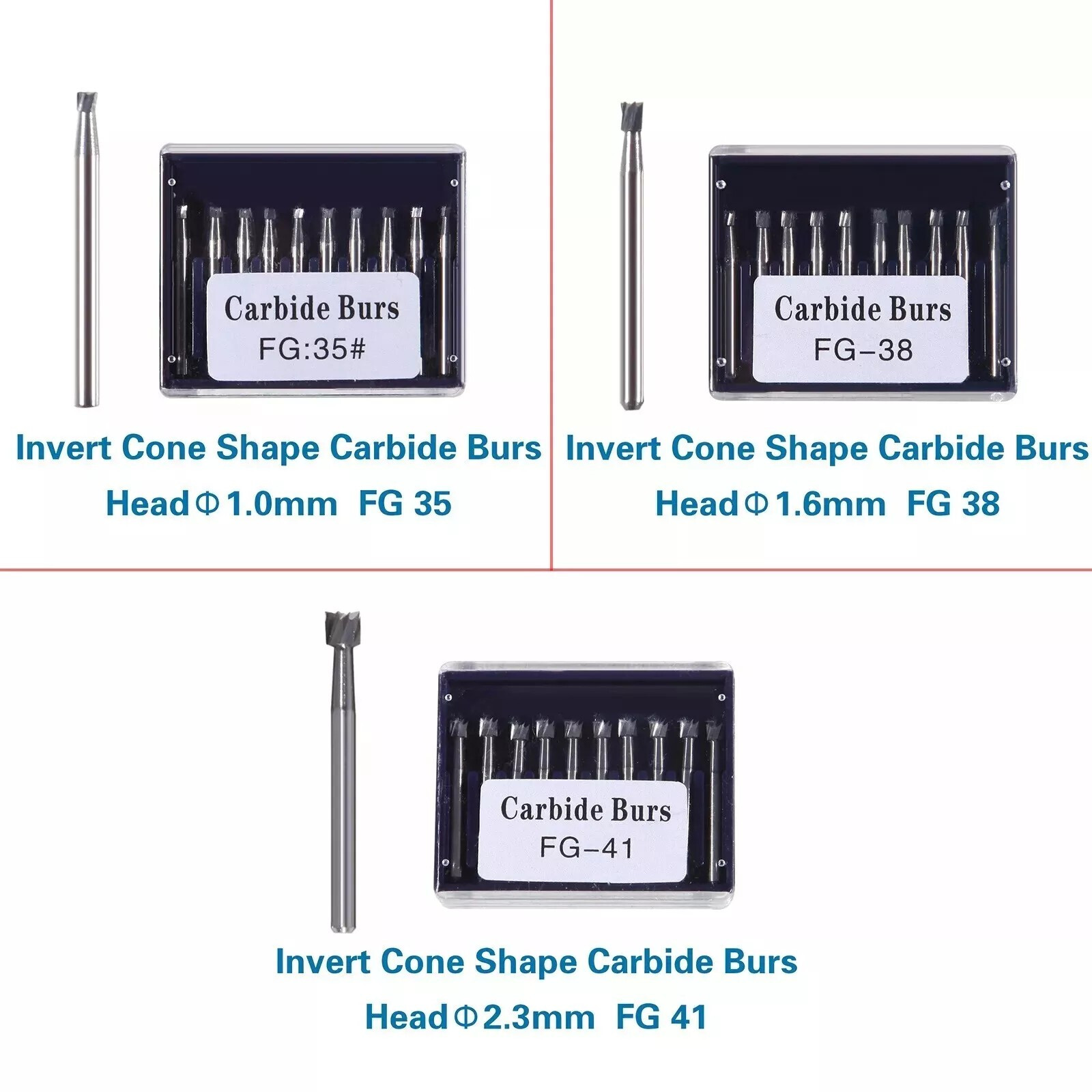 Dental FG Tungsten Carbide Burs Inverted Cone For High Speed Handpiece FG 33-41