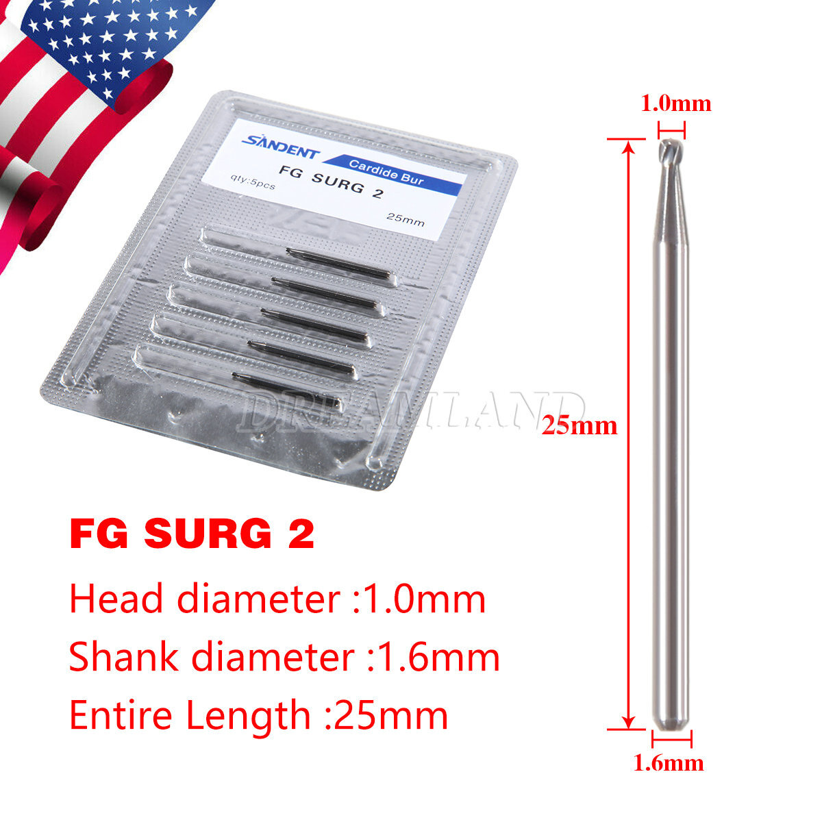 Dental Surgical Round Burs 2 3 4 5 FG SURG Long 25mm Carbide Bur High Speed