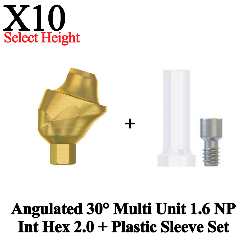 10x Set Angulated 30° Multi Unit 1.6 NP Int Hex 2.0 + Plastic Sleeve Dental